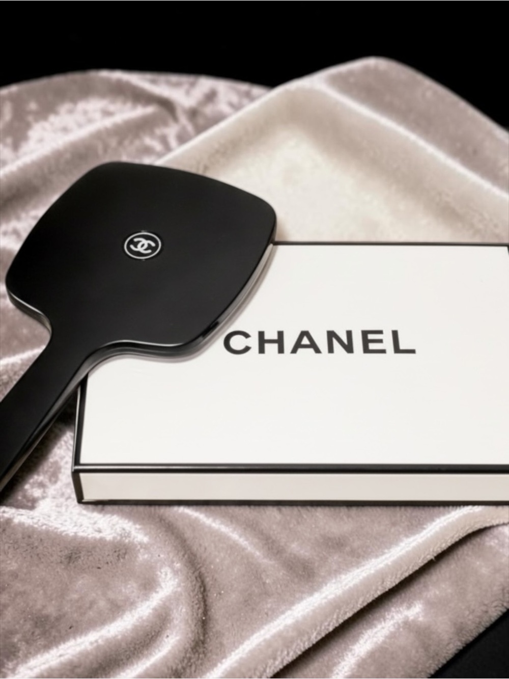 Chanel Black CC logo Hand Mirror Hand Mirror in Black w White logo w box